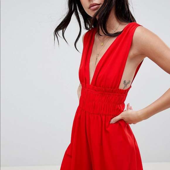 ASOS Ruched Waist Plunge Jumpsuit - Picture 3 of 3